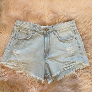High Waisted ripped denim shorts